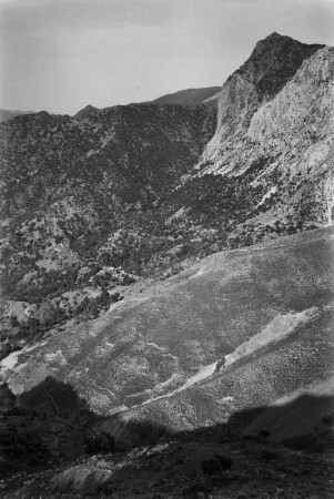 Landschaft : Blick entlang des Hanges auf ein Dorf der Kabylen