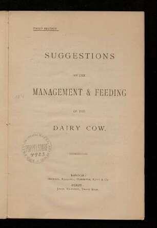 Suggestions on the management & feeding of the dairy cow