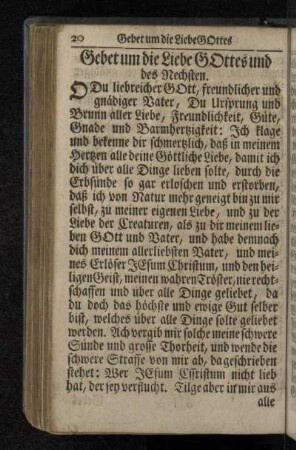 Gebet um die Liebe Gottes und des Nechsten.