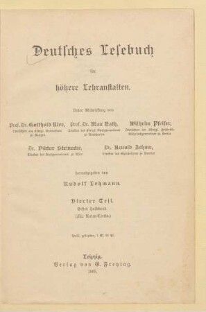 Halbband 1 = (Für Unter-Tertia), [Schülerband]: [Halbband 1 = (Für Unter-Tertia), [Schülerband]]
