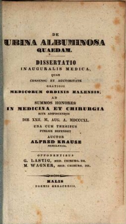 De urina albuminosa quaedam : Diss. inaug. med.