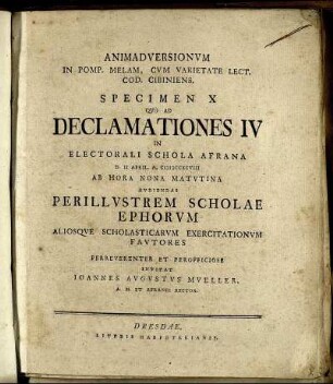 Spec. 10: Animadversionum In Pomp. Melam, Cum Varietate Lect. Cod. Cibiniens. Specimen X.