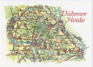 Kossa. Schematische Übersichtskarte der Dübener Heide, Ansichtskarte