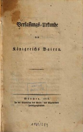 Verfassungs-Urkunde des Königreichs Baiern