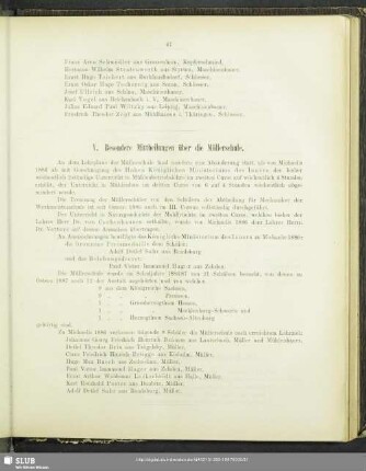 V. Besondere Mittheilungen über die Müllerschule