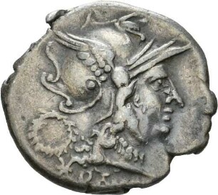 Denar des C. Servilius mit Darstellung der Dioskuren
