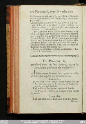 Du Pronom: Il, employé dans un fens neutre, avant la troisiéme personne du verbe être.