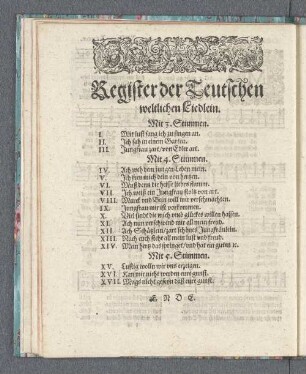 Register der Teutschen weltlichen Liedlein