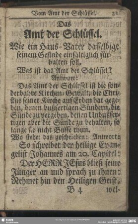 Das Amt der Schlüssel. Wie ein Haus-Vater dasselbige seinem Gesinde einfältiglich fürhalten soll
