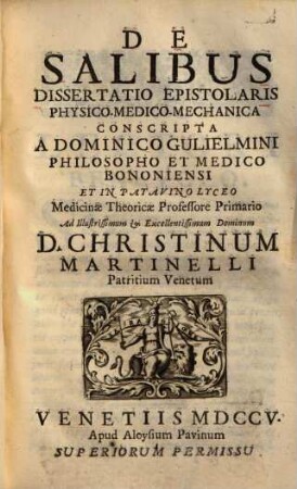 De salibus dissertatio epistolaris physico-medico-mechanica