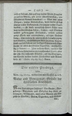 Die eilfte Predigt. [...] Natur und Bewegungs-Gründe der christlichen Keuschheit.