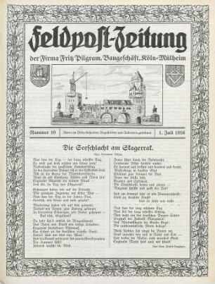 10.1916: Feldpost-Zeitung der Firma Fritz Pilgram, Baugeschäft, Köln-Mülheim