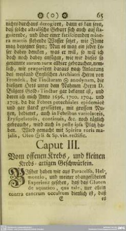 Caput III. Vom offenen Krebs, und kleinen Krebs- artigen Geschwürlein