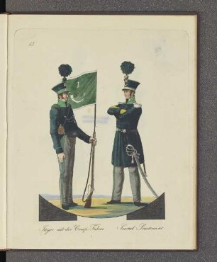 Jäger mit der Comp. Fahne und Second Lieutenant