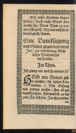 Eine Dancksagung und Gebett gegen das newe Jar ...