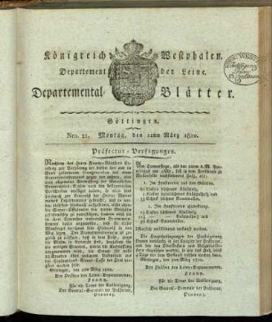 Nro. 21. Montag, den 12ten März 1810 [-] Nro. 30. Donnerstag, den 12ten April 1810