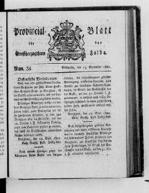 Num. 38, Ausgabe vom 19. September 1821