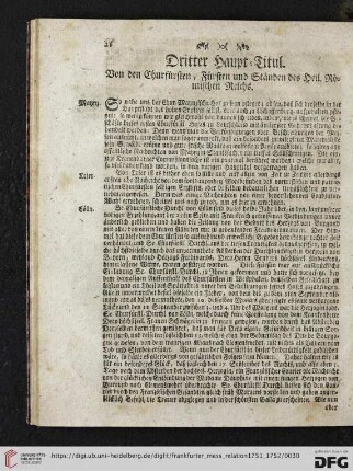 Dritter Haupt-Titul. Von den Churfürsten, Fürsten und Ständen des Heil. Römischen Reichs