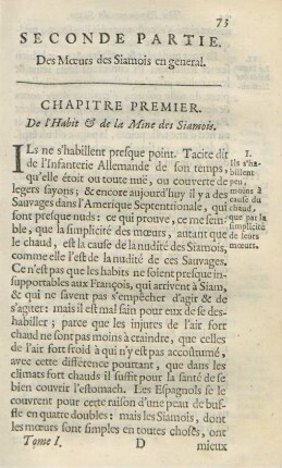 Chapitre premier. De l'habit & de la mine de Siamois
