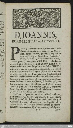 D. Joannis, Evangelistae et Apostoli