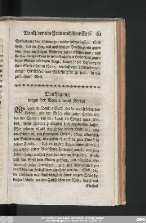 Danksagung wegen der Geburt eines Kindes.