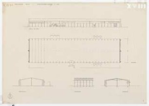 Studienarbeiten: Preisarbeit, Entwurf für Kraftwagenhof, Durchfahrtsgarage, 1:200