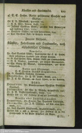 Zweyter Abschnitt. Künstler, Fabrikanten und Handwerker, nach alphabetischer Ordnung