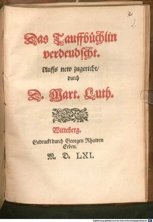 Das Tauffbüchlin verteutscht