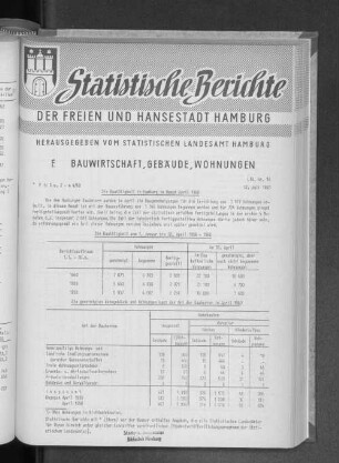 Die Bautätigkeit in Hamburg im Monat April 1960 : Lfd. Nr. 18