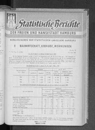 Die Bautätigkeit in Hamburg im Monat April 1960 : Lfd. Nr. 18
