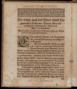 Der Edlen auch viel Ehren- unnd Tugendreichen Matronen/ Frawen Anna Lucia/ Geborner Wördehenckin [...]