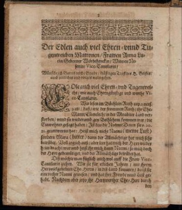 Der Edlen auch viel Ehren- unnd Tugendreichen Matronen/ Frawen Anna Lucia/ Geborner Wördehenckin [...]