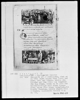Der Stuttgarter Bibelpsalter — Textseite mit zwei Miniaturen