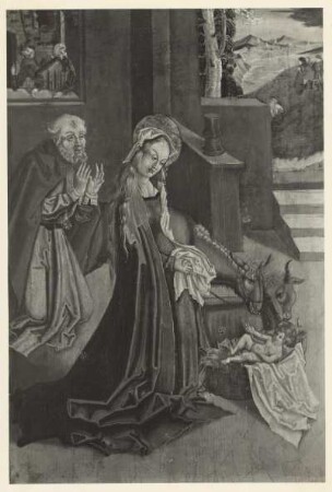 Zweite Schauseite, Innerer linker Altarflügel, Unteres Bildfeld - Geburt Christi