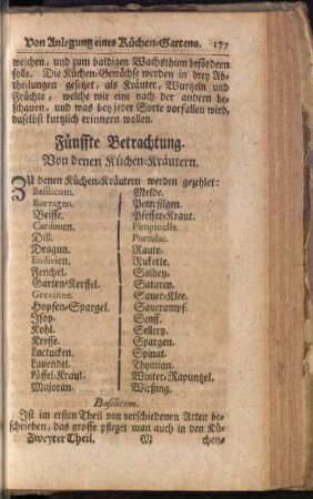 Fünffte Betrachtung. Von denen Küchen-Kräutern