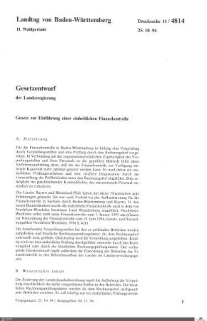 Gesetzentwurf: Einführung einer einheitlichen Finanzkontrolle