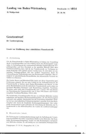 Gesetzentwurf: Einführung einer einheitlichen Finanzkontrolle