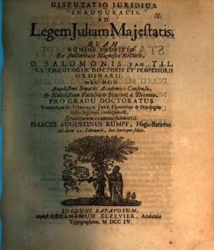 Disp. iur. inaug. ad legem Iuliam maiestatis