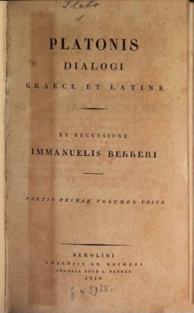 Platonis Dialogi Graece et Latine, 1,1