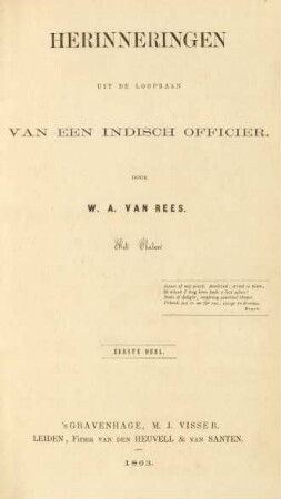 [Serie 1], Deel 1: Herinneringen uit de loopbaan van een Indisch officier