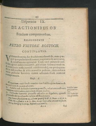 Disputatio IX. De Actionibus Ob Feudum competentibus. Respondente Petro Vietore