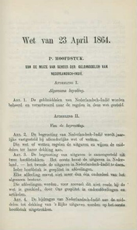 Ie. hoofdstuk. Van de wijze van beheer de geldmiddelen van Nederlandsch-Indie