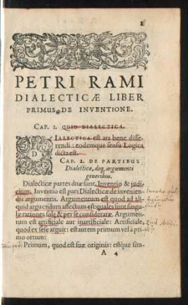 Petri Rami Dialecticae Liber Primus. De Inventione.