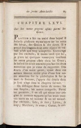 Chapitre LXVI. Sur les noms propres usités parmi les Grecs.