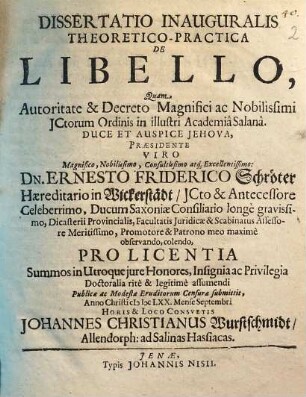 Dissertatio inauguralis theoretico-practica de libello