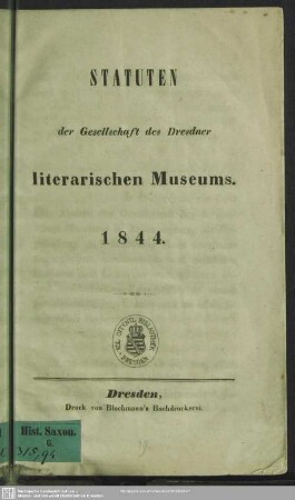 Statuten der Gesellschaft des Dresdner literarischen Museums