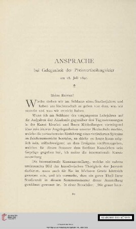 Ansprache bei Gelegenheit der Preisvertheilungsfeier am 18. Juli 1891