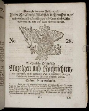 No. 28. Montags, den 12ten Julii, 1756.