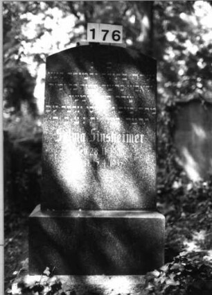 Grabstein 176 (Index: 100085399) Maße HxBxT: 136x63x32 cm Beschreibung: Stele, getreppter Sockel, Segmentbogenabschluß: Grabstein 176