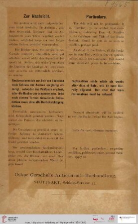 Zur Nachricht / Particulars